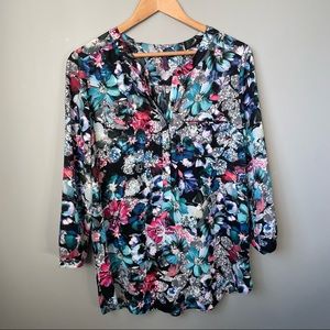 NYDJ 3/4 length button up floral blouse size large tunic